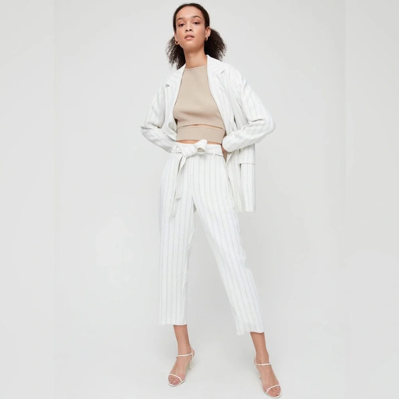 Aritzia Wilfred Tie Front Pants Pinstripe Black - Picture 2 of 10